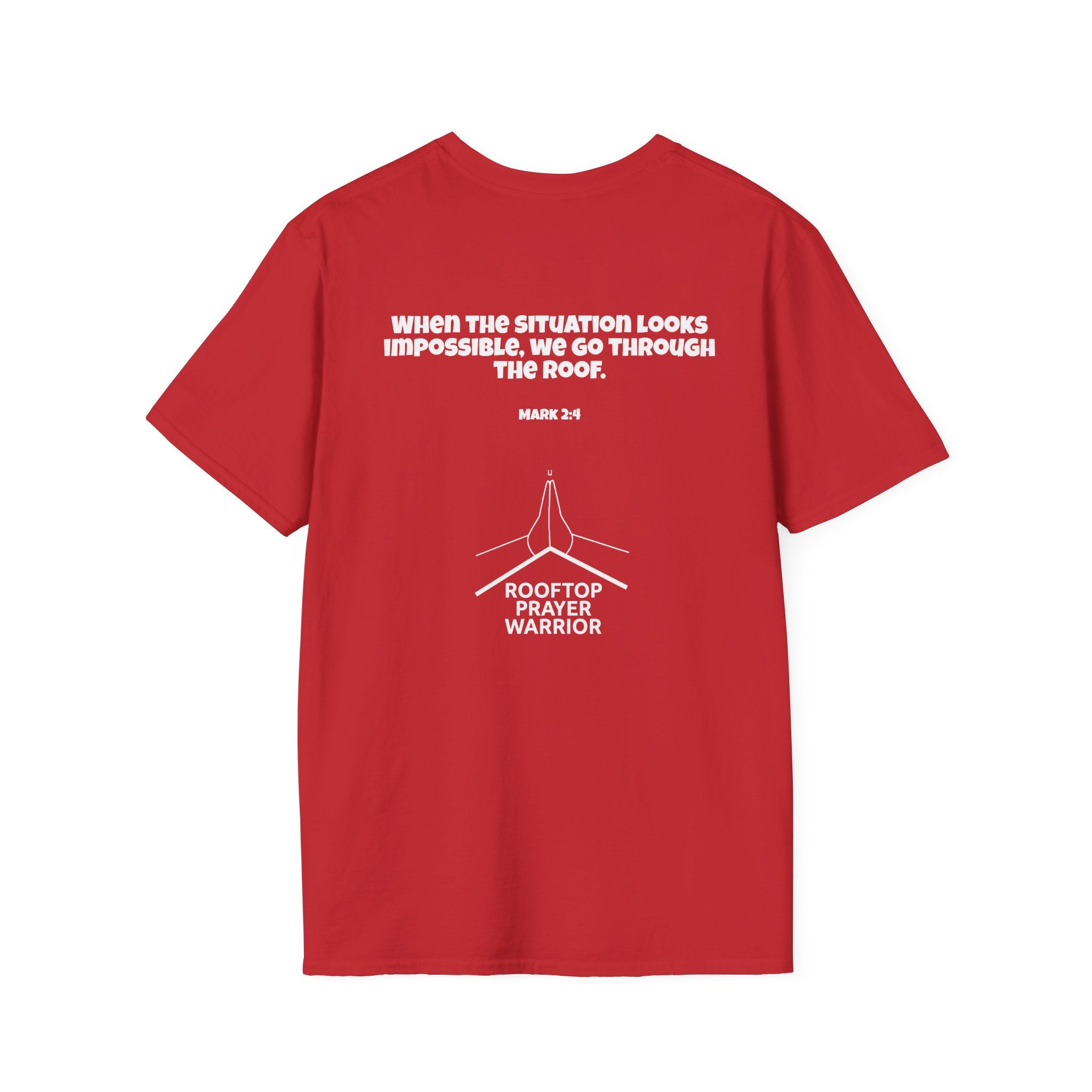 Prayer Hands T-Shirt — "Rooftop Prayer Warrior" Faith Graphic Tee (With white logo and lettering)