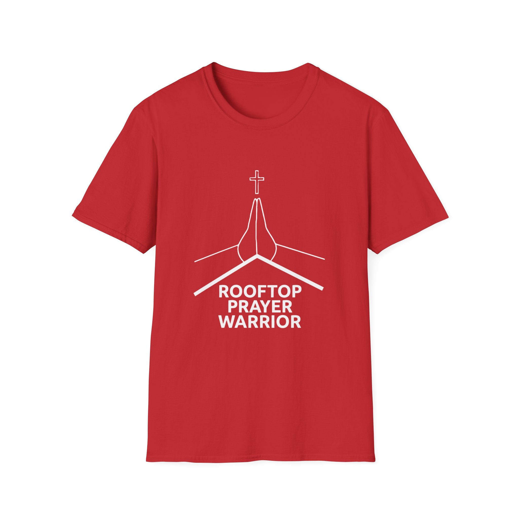 Prayer Hands T-Shirt — "Rooftop Prayer Warrior" Faith Graphic Tee (With white logo and lettering)