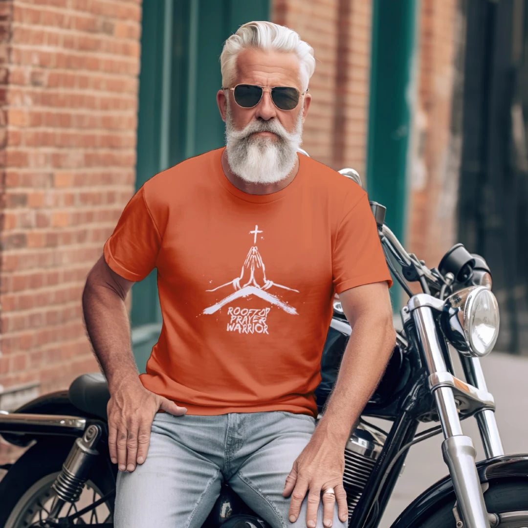 Rooftop Prayer Warrior Faith Graphic Tee — Christian T-Shirt for Men & Women
