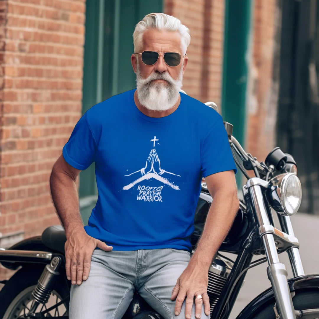 Rooftop Prayer Warrior Faith Graphic Tee — Christian T-Shirt for Men & Women