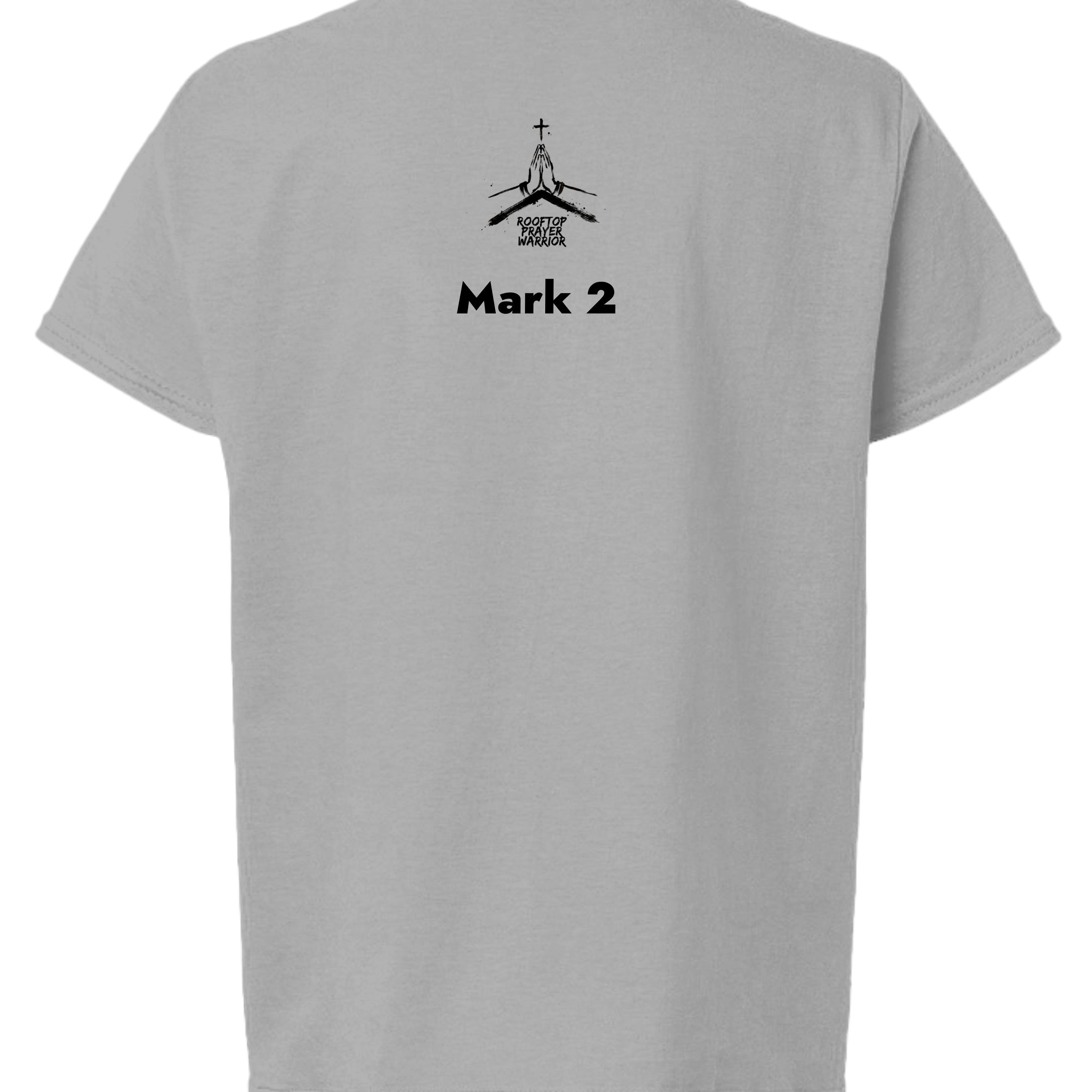 Rooftop Prayer Warrior youth Christian faith tee in Sport Grey, back view